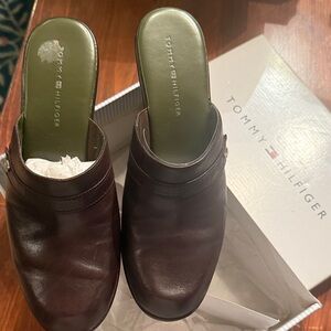 Tommy Hilfiger Dark Brown Leather Mules